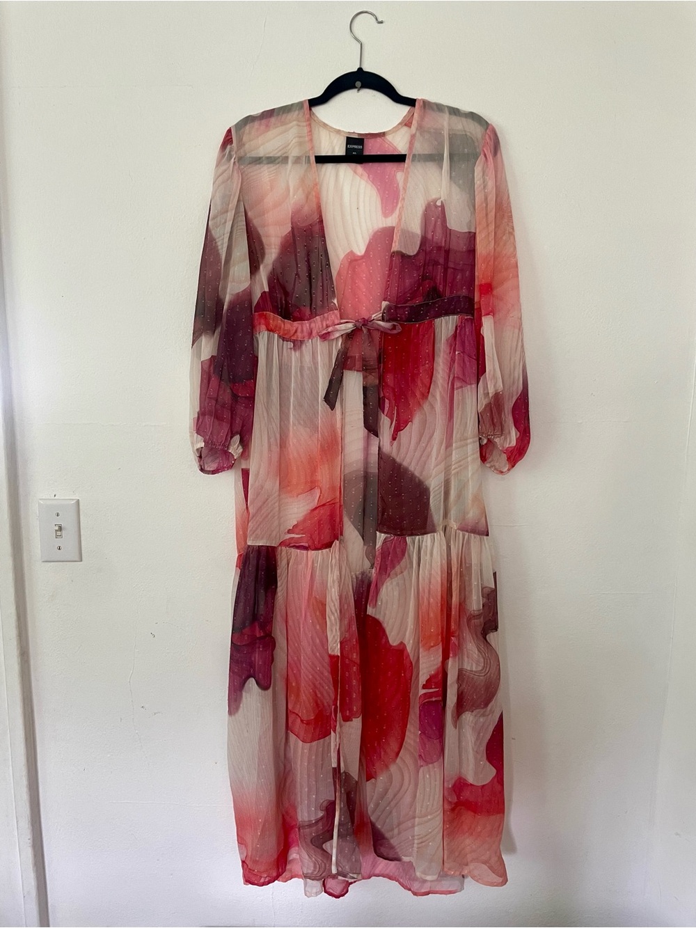 Express Sheer Floral Tie-Front Duster